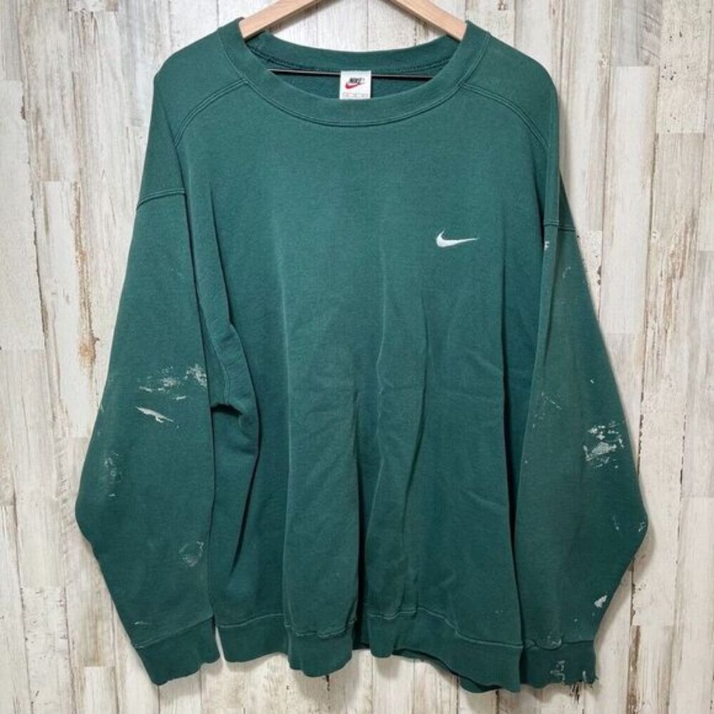 Vintage Y2K Nike Mini Swoosh Crewneck Sweatshirt Forest Green‎ Mens USA Size XL